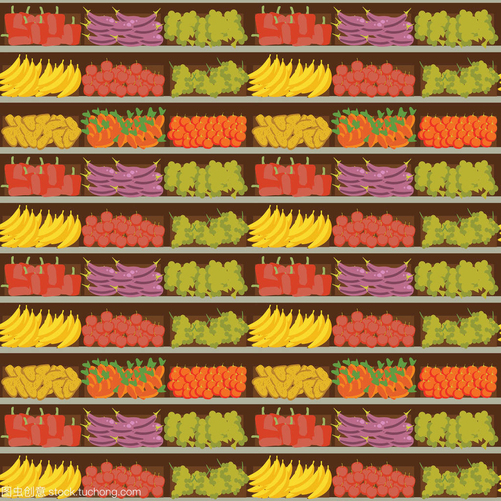 水果和蔬菜貨架和新鮮健康的食物,在超市,選擇大的有機產(chǎn)品的銷售在食品商店內(nèi)部,商店矢量圖